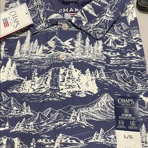 Chaps Men's Navy and White Scenic Button Down Shirt